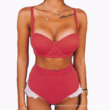 2020 Popular Red Sexi Girl Bikini Swimwear with Lace Edge Beachwear